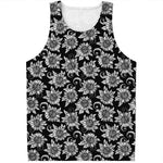 Black And White Vintage Sunflower Print Men's Tank Top