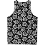 Black And White Vintage Sunflower Print Men's Tank Top