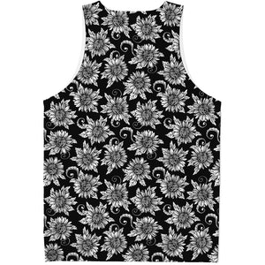 Black And White Vintage Sunflower Print Men's Tank Top