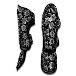 Black And White Vintage Sunflower Print Muay Thai Shin Guard