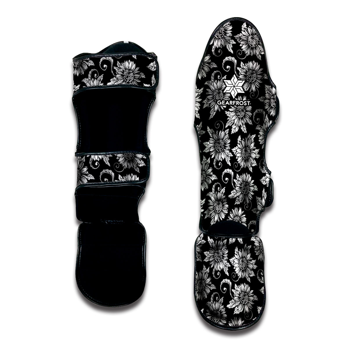 Black And White Vintage Sunflower Print Muay Thai Shin Guard