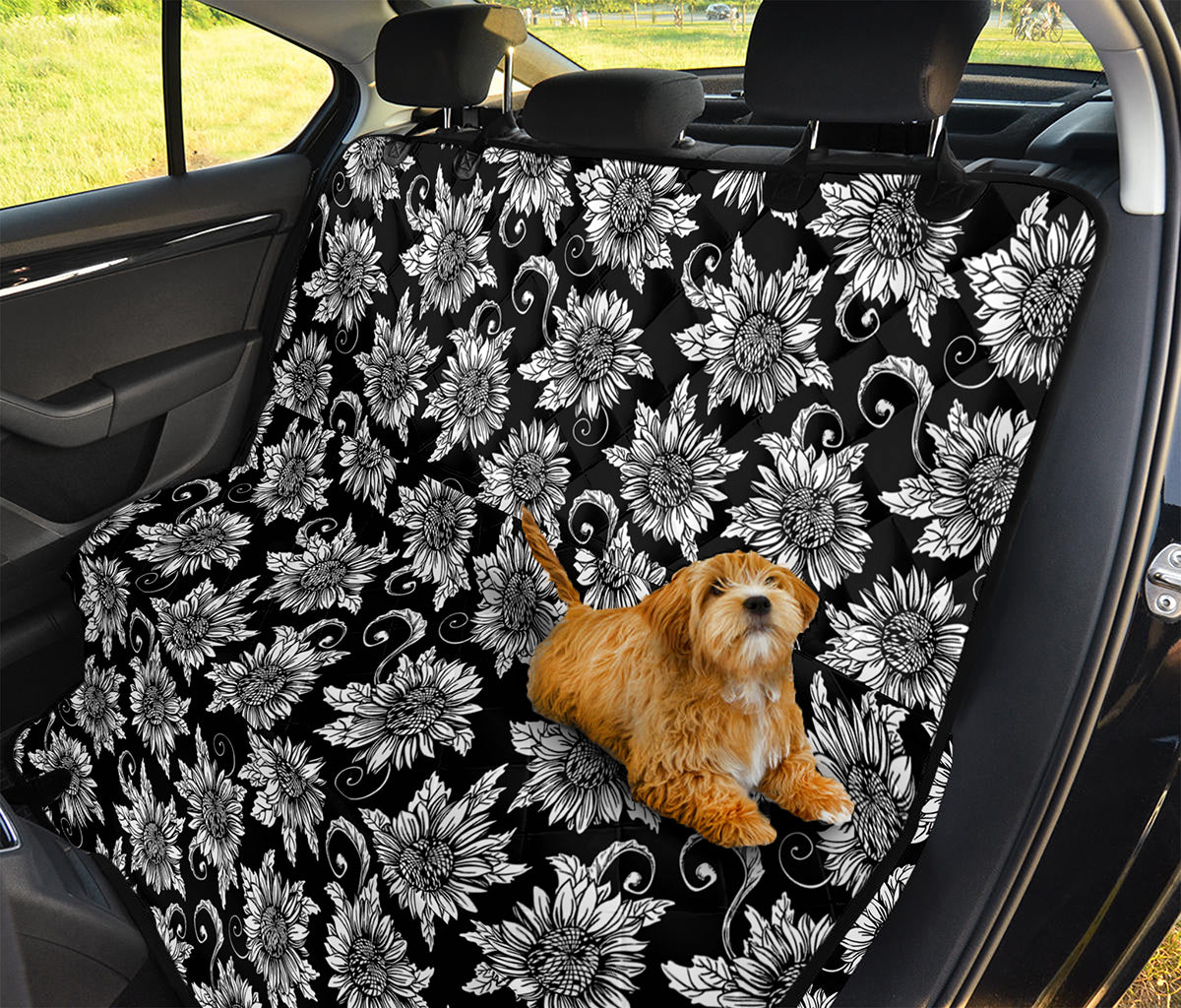 Black And White Vintage Sunflower Print Pet Car Back Seat Cover