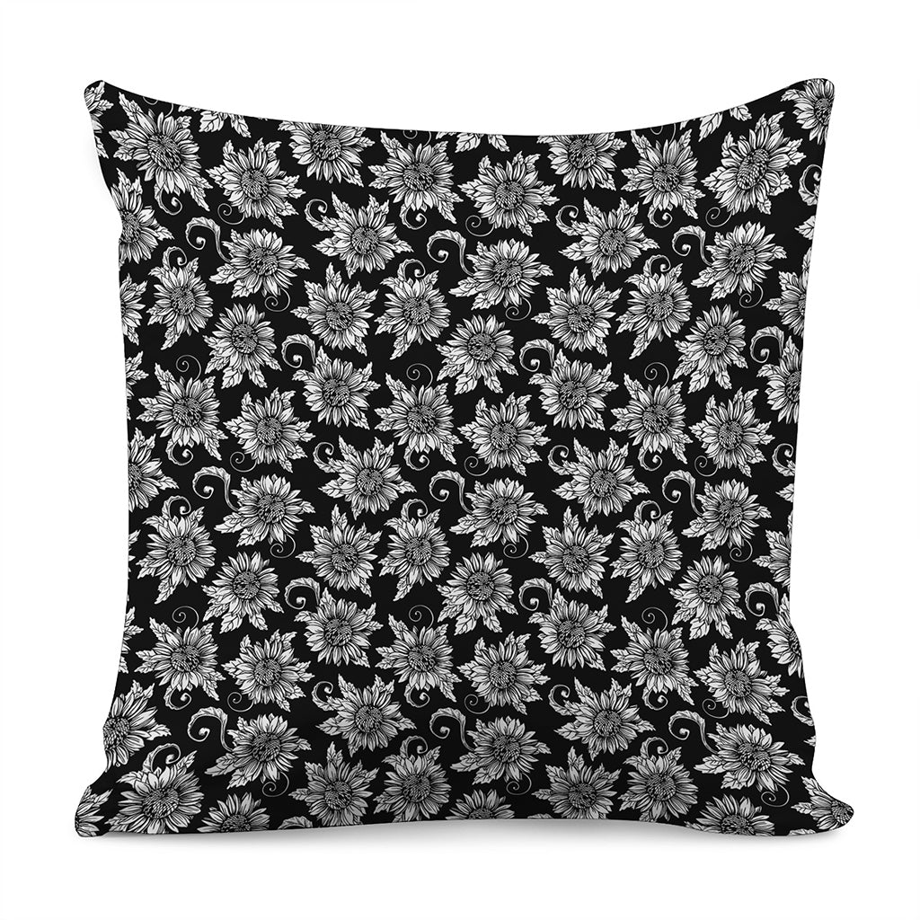 Black And White Vintage Sunflower Print Pillow Cover