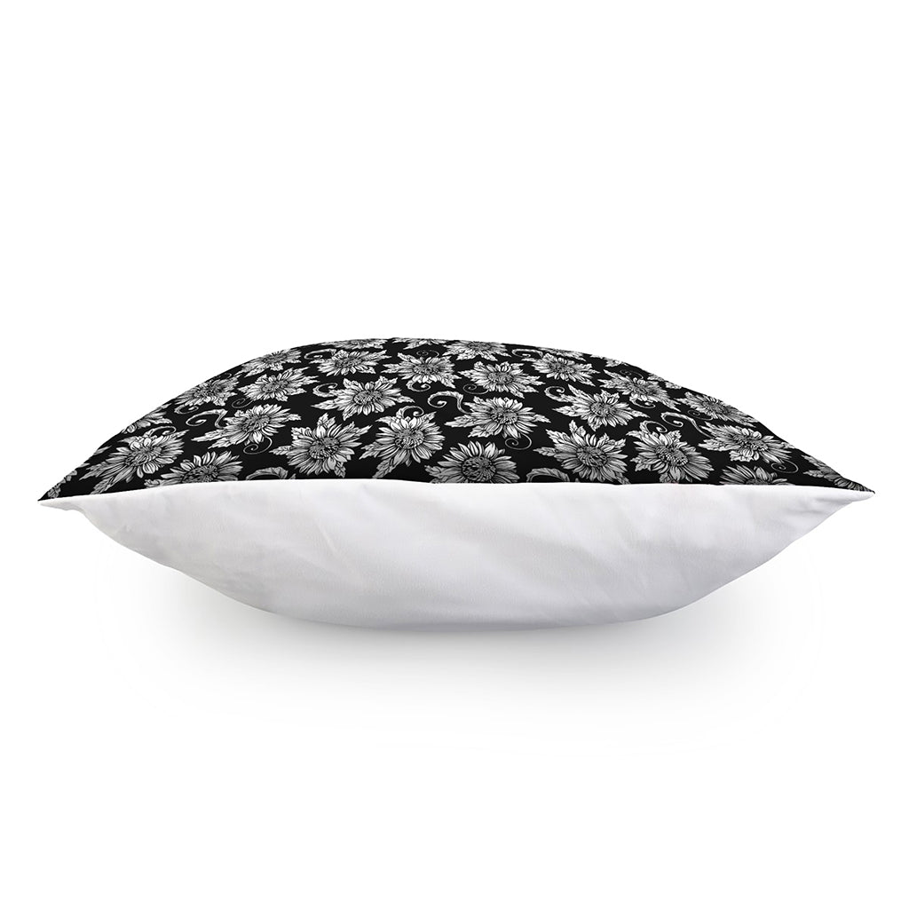 Black And White Vintage Sunflower Print Pillow Cover