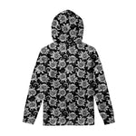 Black And White Vintage Sunflower Print Pullover Hoodie