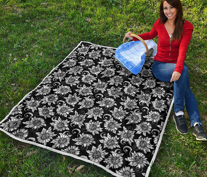 Black And White Vintage Sunflower Print Quilt