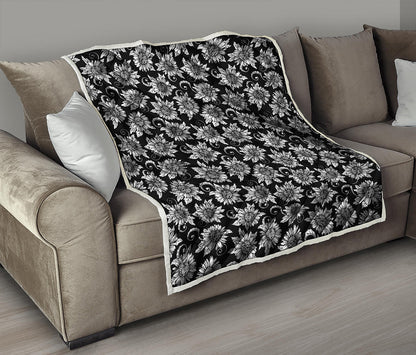 Black And White Vintage Sunflower Print Quilt
