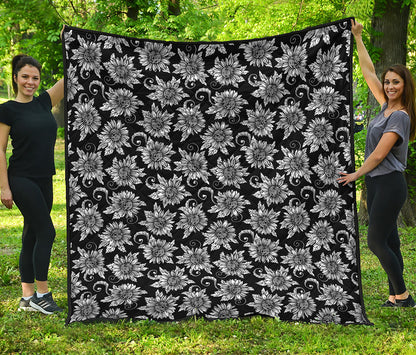 Black And White Vintage Sunflower Print Quilt