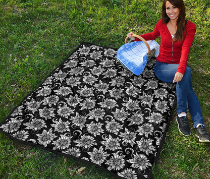 Black And White Vintage Sunflower Print Quilt