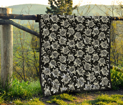 Black And White Vintage Sunflower Print Quilt