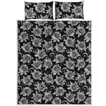 Black And White Vintage Sunflower Print Quilt Bed Set
