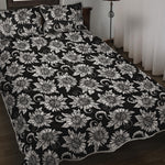 Black And White Vintage Sunflower Print Quilt Bed Set