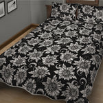 Black And White Vintage Sunflower Print Quilt Bed Set