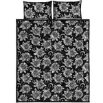 Black And White Vintage Sunflower Print Quilt Bed Set