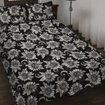 Black And White Vintage Sunflower Print Quilt Bed Set