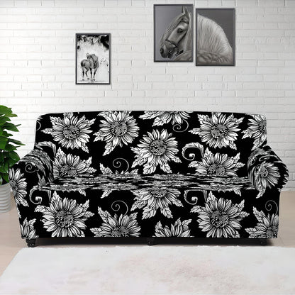 Black And White Vintage Sunflower Print Sofa Cover