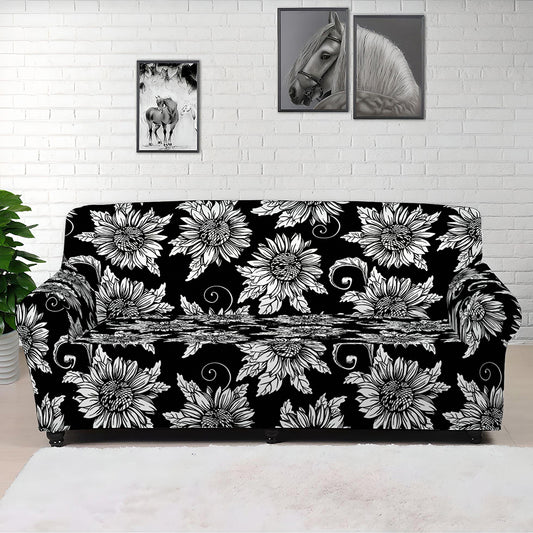 Black And White Vintage Sunflower Print Sofa Cover