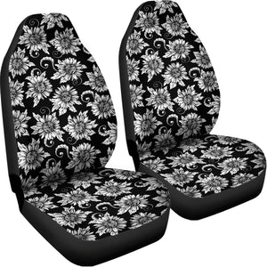 Black And White Vintage Sunflower Print Universal Fit Car Seat Covers