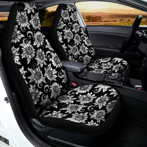 Black And White Vintage Sunflower Print Universal Fit Car Seat Covers