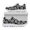 Black And White Vintage Sunflower Print White Sneakers