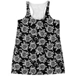 Black And White Vintage Sunflower Print Women's Racerback Tank Top