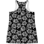 Black And White Vintage Sunflower Print Women's Racerback Tank Top