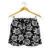 Black And White Vintage Sunflower Print Women's Shorts