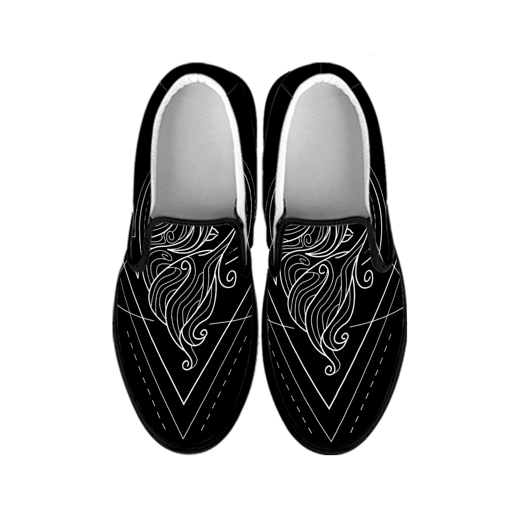 Black And White Virgo Sign Print Black Slip On Shoes