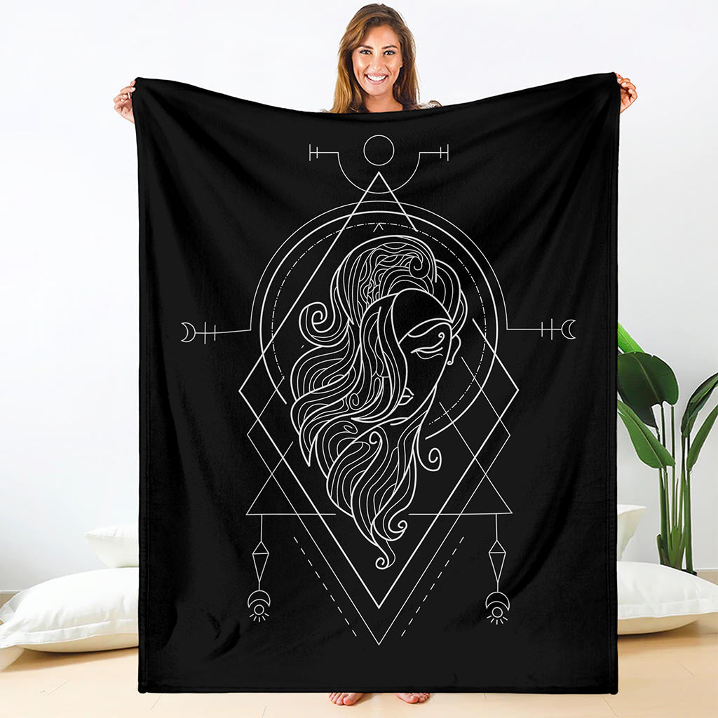 Black And White Virgo Sign Print Blanket