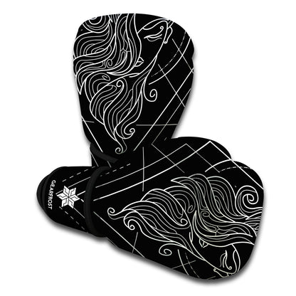 Black And White Virgo Sign Print Boxing Gloves