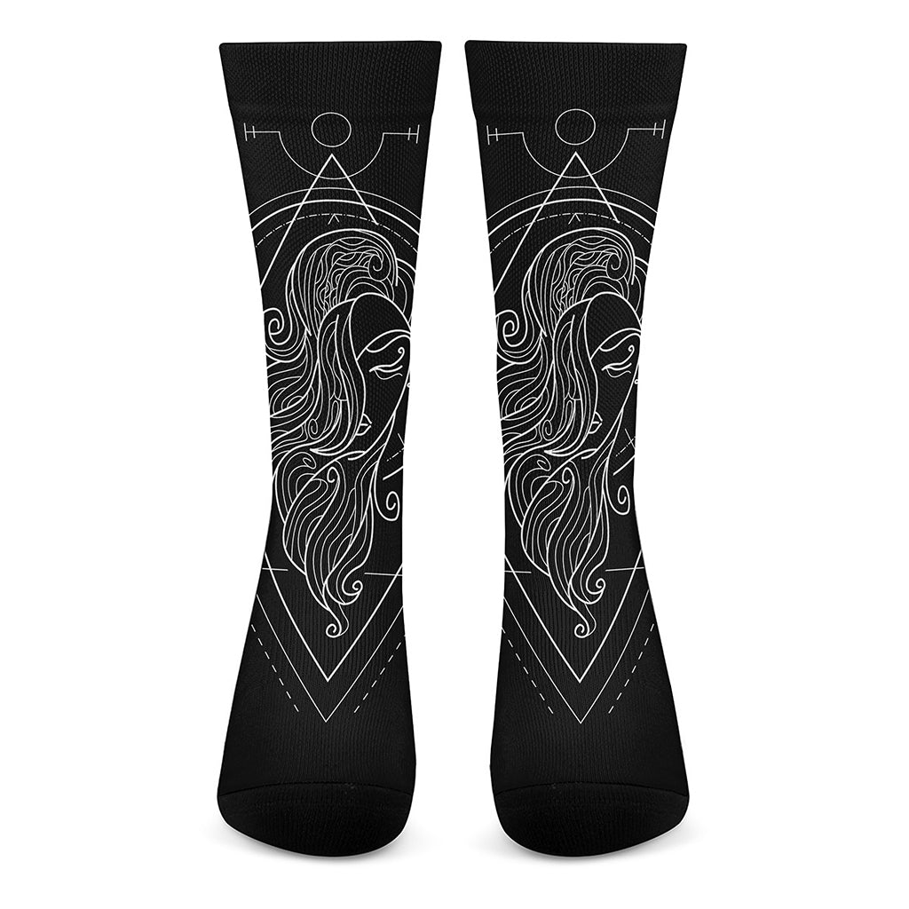 Black And White Virgo Sign Print Crew Socks