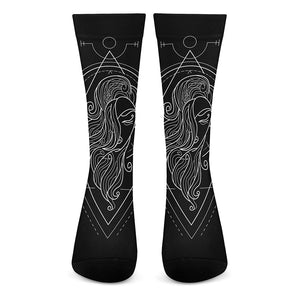 Black And White Virgo Sign Print Crew Socks