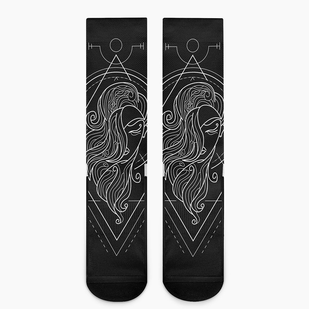 Black And White Virgo Sign Print Crew Socks