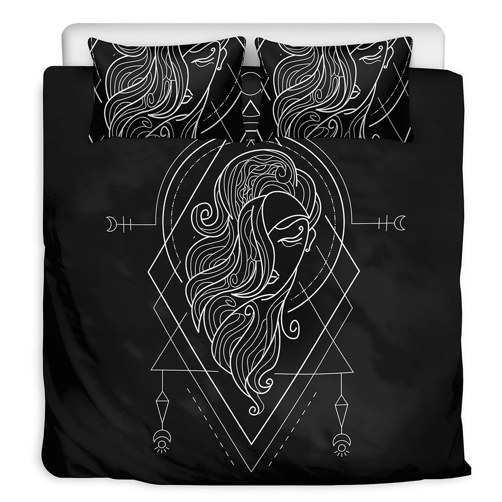 Black And White Virgo Sign Print Duvet Cover Bedding Set