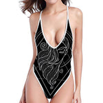 Black And White Virgo Sign Print High Cut One Piece Swimsuit