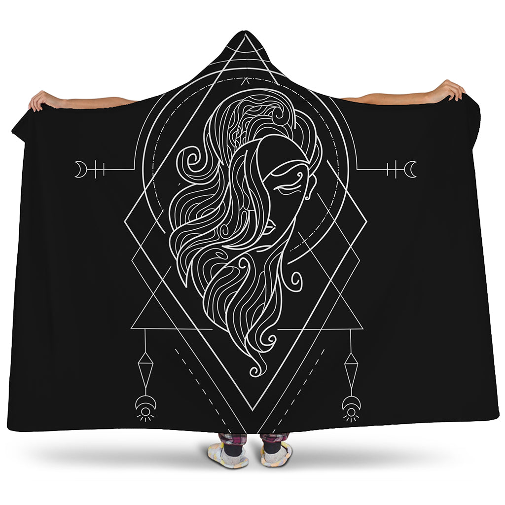 Black And White Virgo Sign Print Hooded Blanket