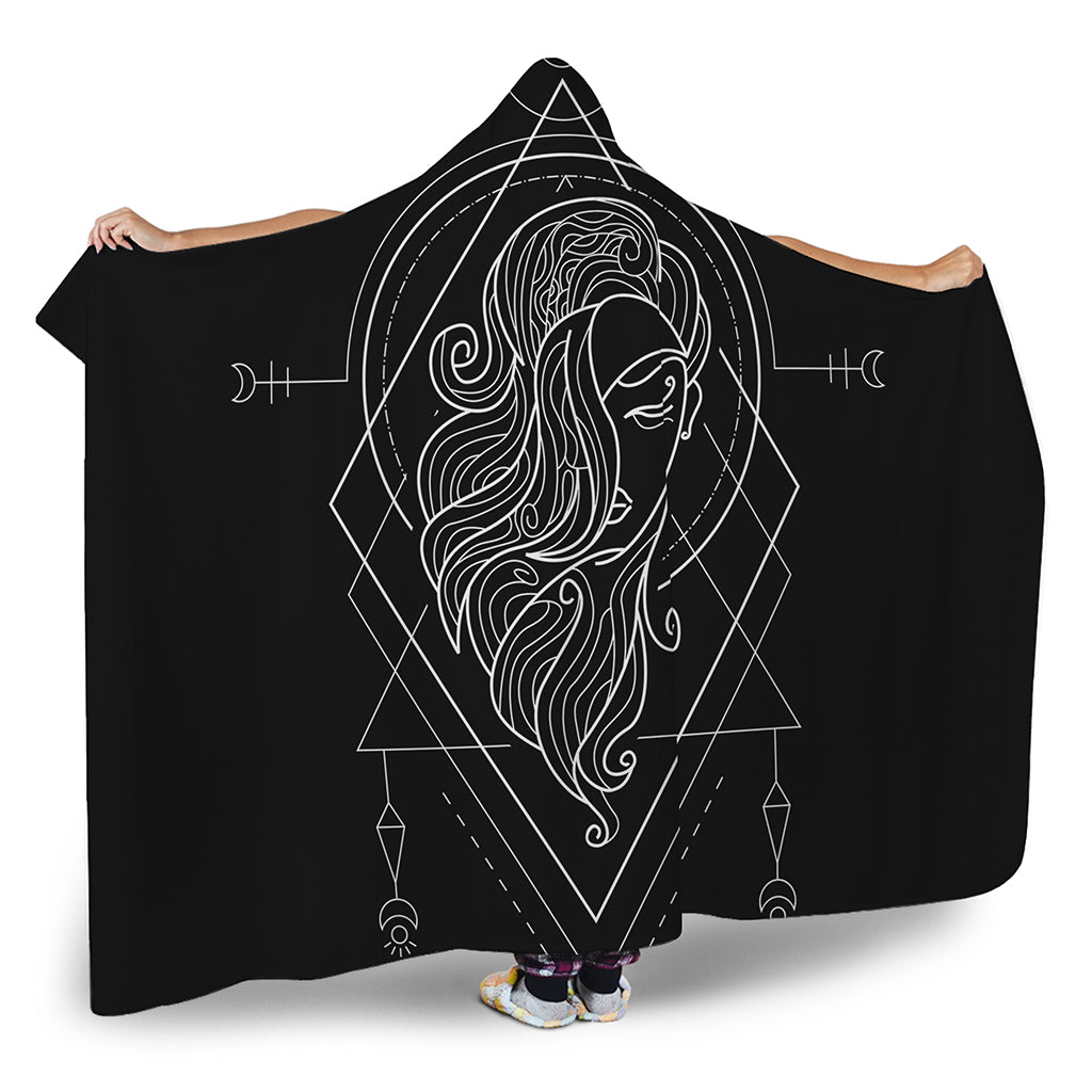 Black And White Virgo Sign Print Hooded Blanket