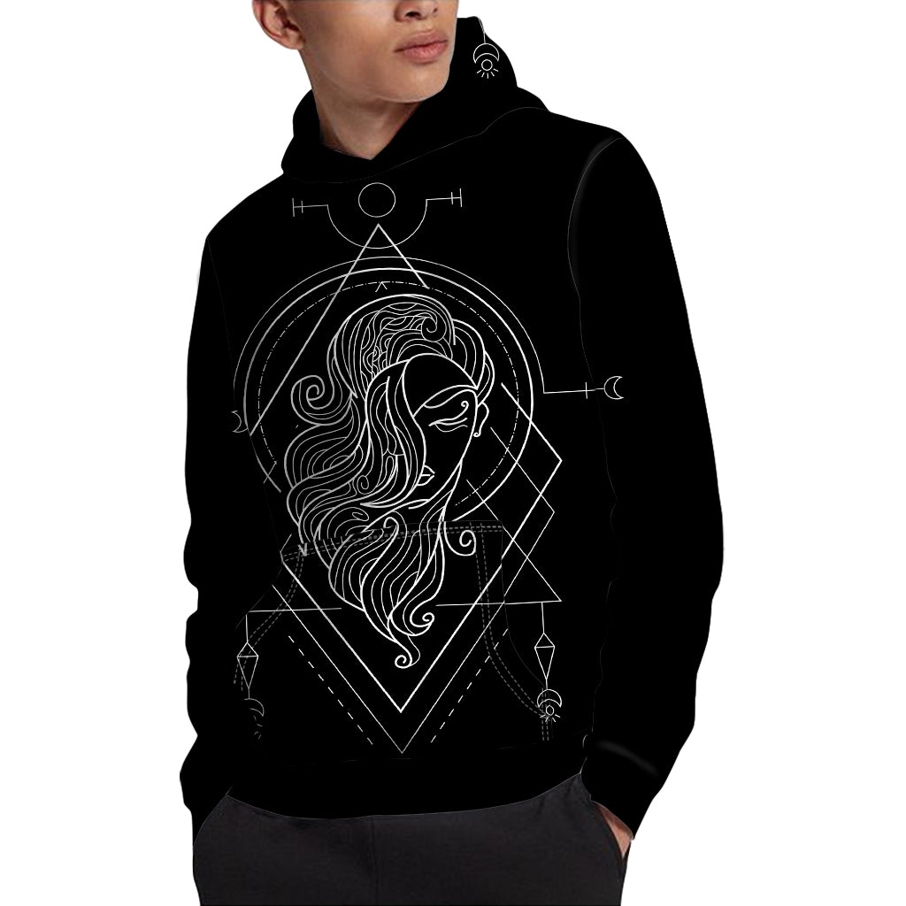 Black And White Virgo Sign Print Pullover Hoodie