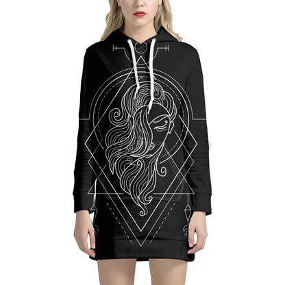 Black And White Virgo Sign Print Pullover Hoodie Dress