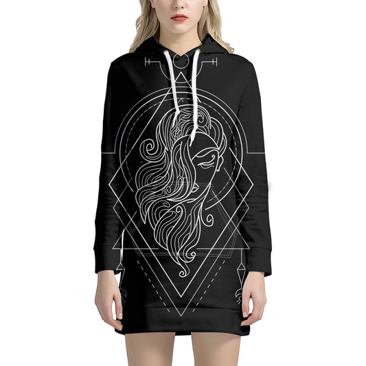 Black And White Virgo Sign Print Pullover Hoodie Dress
