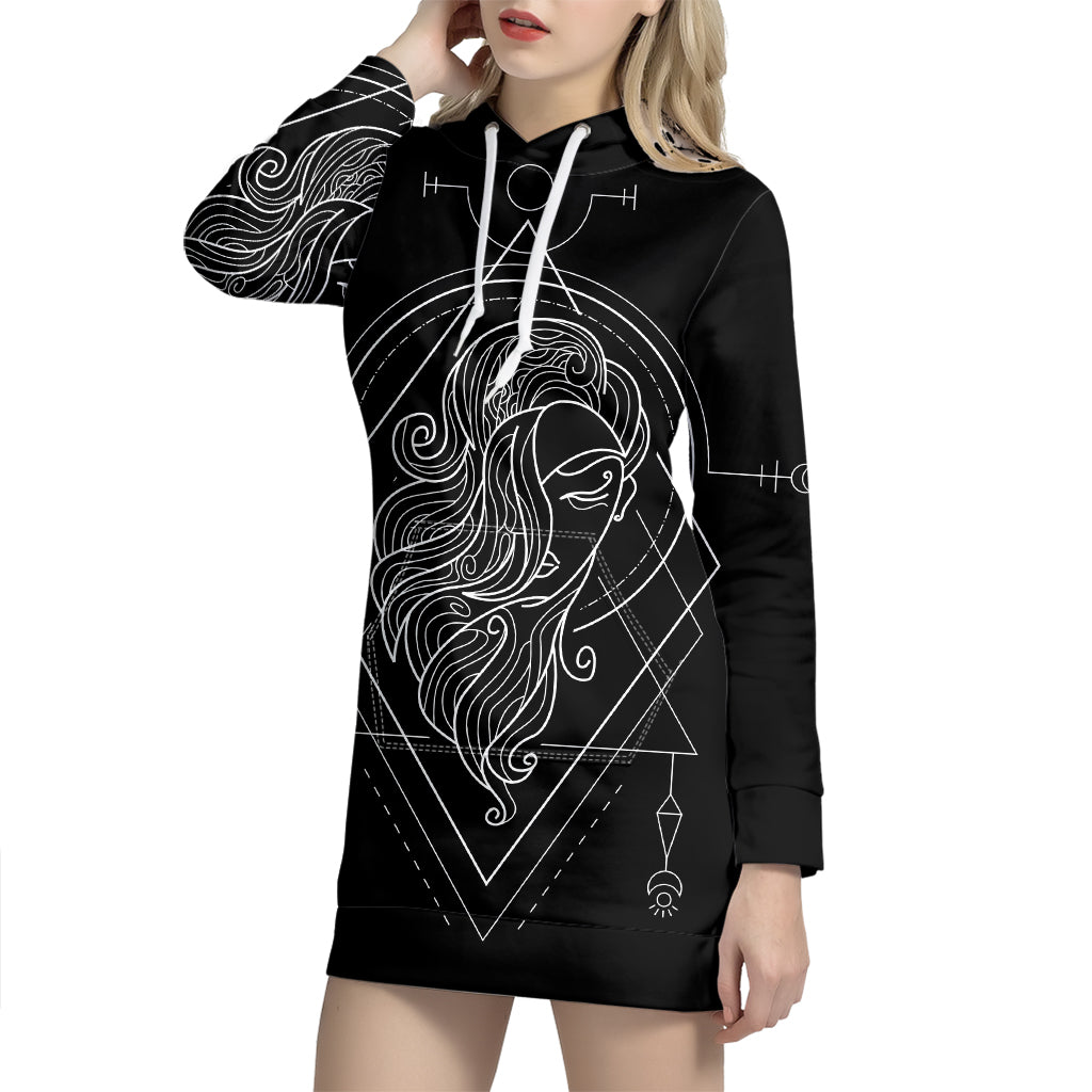 Black And White Virgo Sign Print Pullover Hoodie Dress