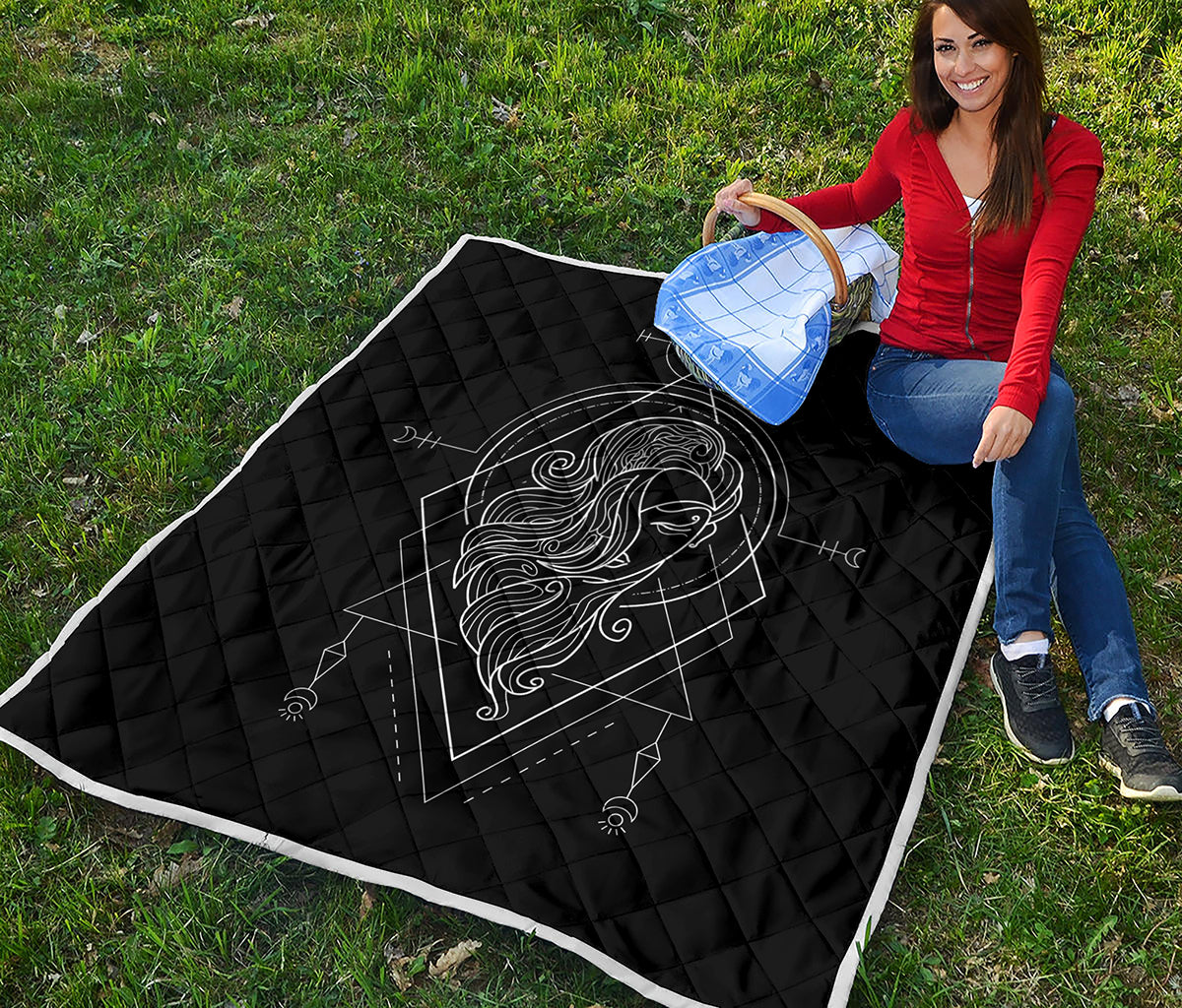 Black And White Virgo Sign Print Quilt