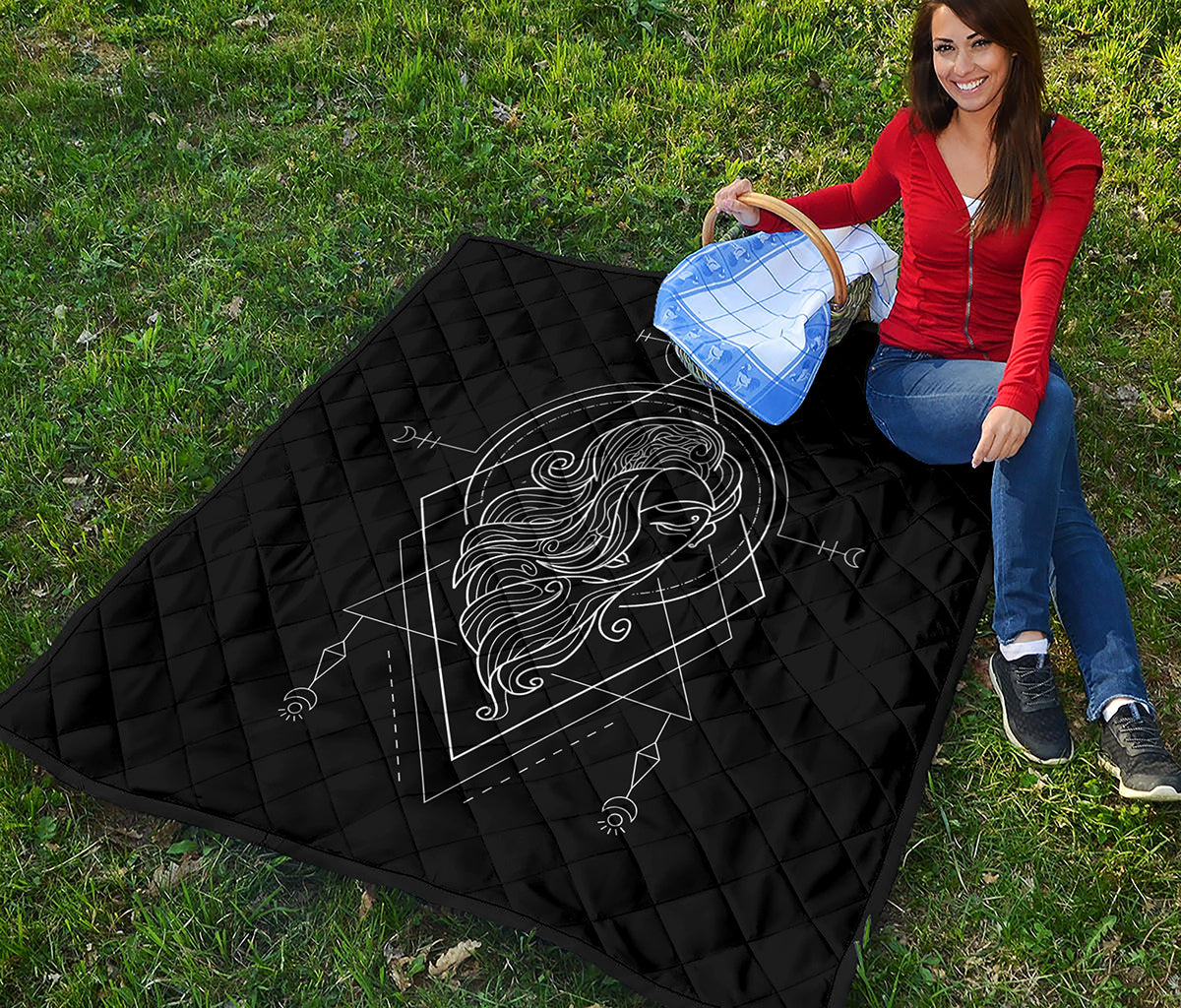 Black And White Virgo Sign Print Quilt