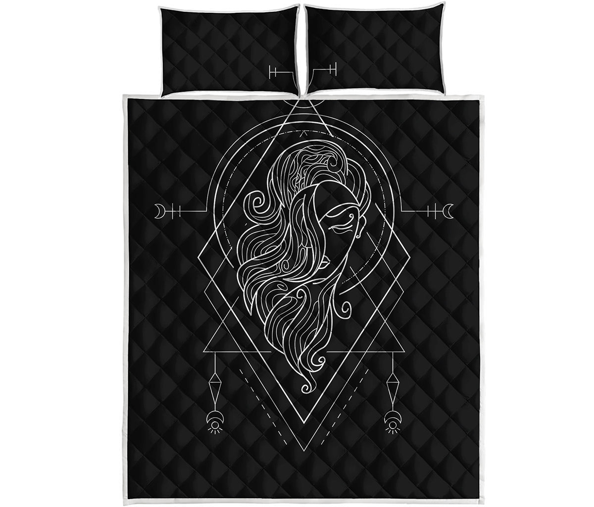 Black And White Virgo Sign Print Quilt Bed Set
