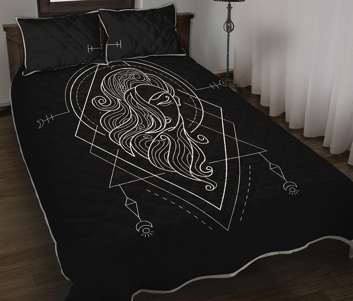 Black And White Virgo Sign Print Quilt Bed Set