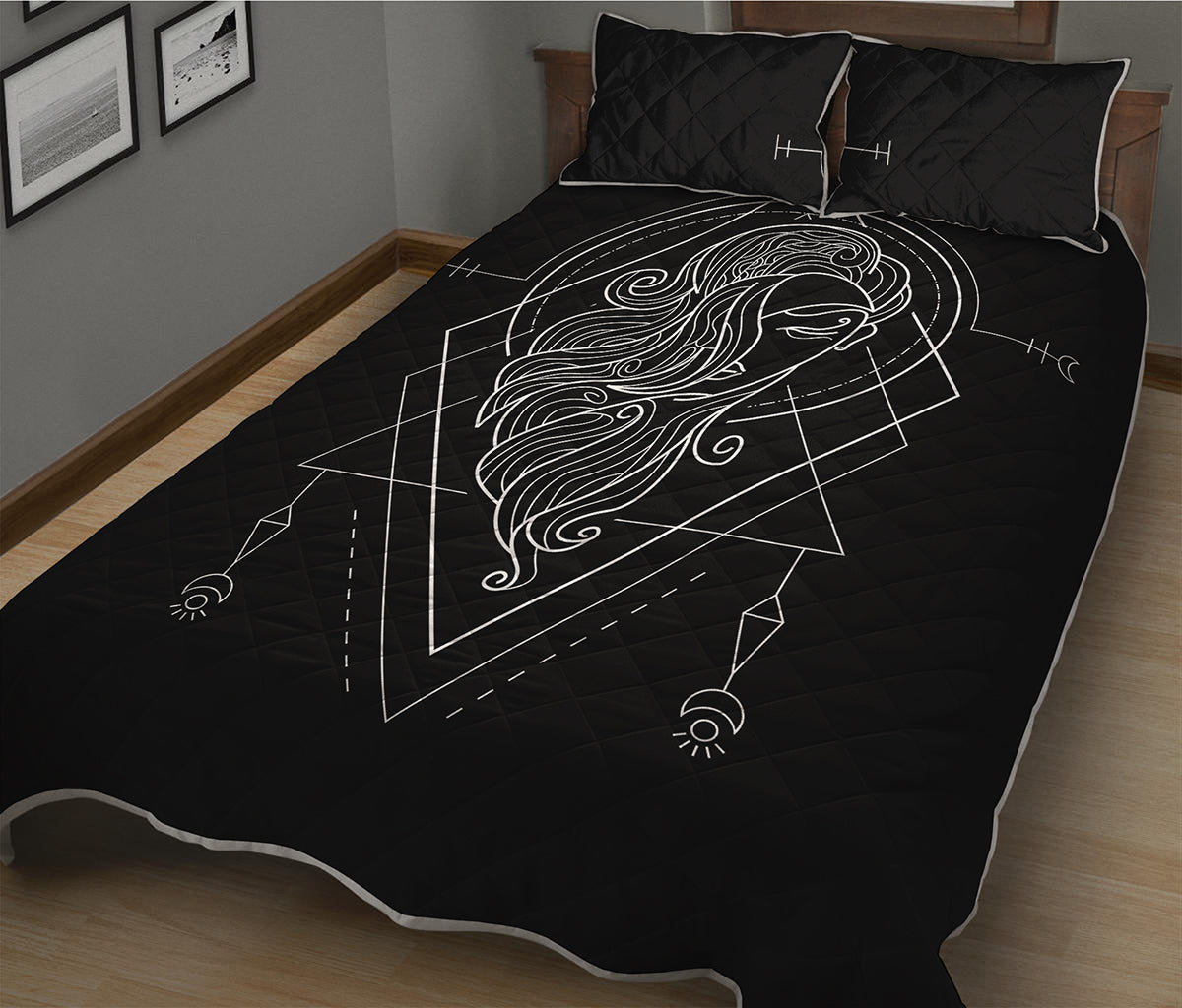 Black And White Virgo Sign Print Quilt Bed Set