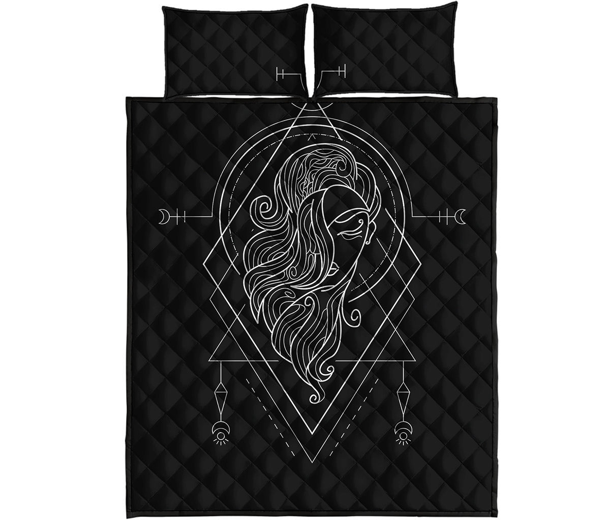 Black And White Virgo Sign Print Quilt Bed Set