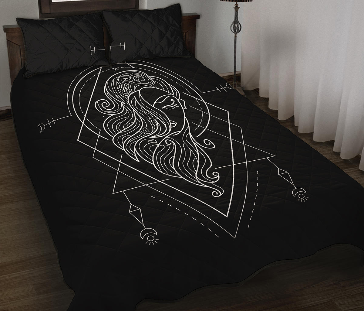 Black And White Virgo Sign Print Quilt Bed Set