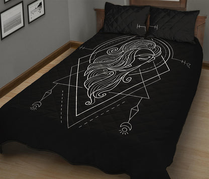 Black And White Virgo Sign Print Quilt Bed Set