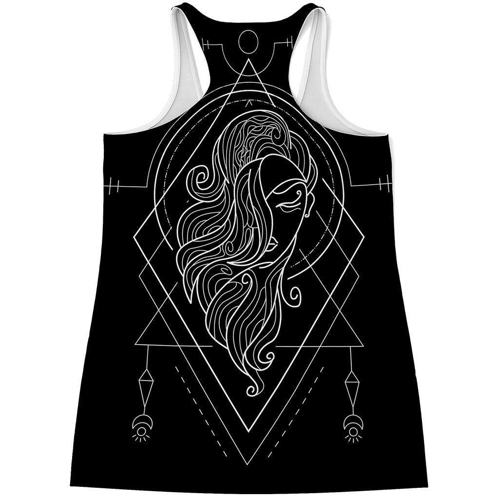 Black And White Virgo Sign Print Women's Racerback Tank Top